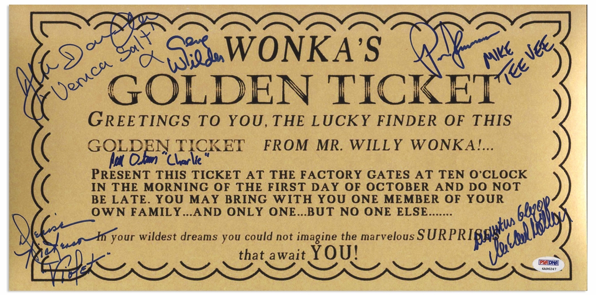 Willy Wonka Cast-Signed Golden Ticket Poster -- With PSA/DNA and JSA COAs for All Six Signatures